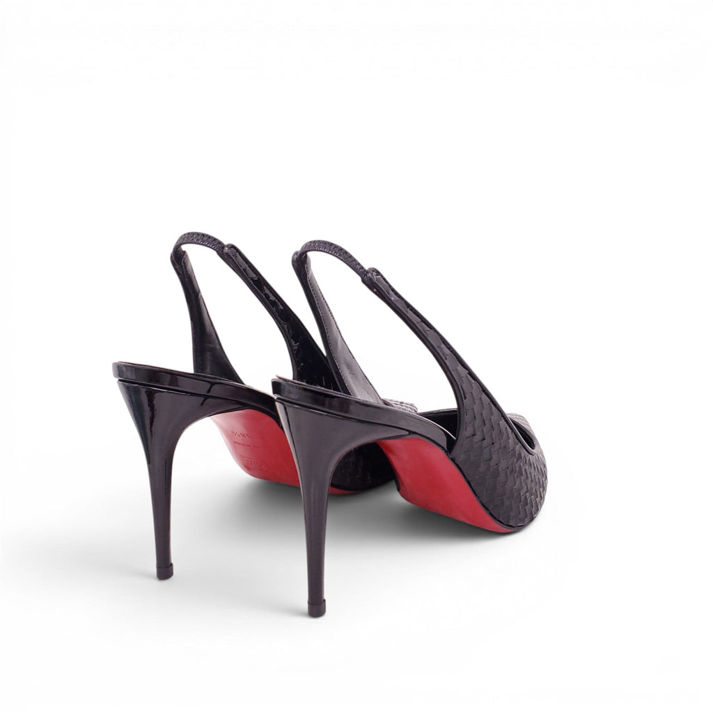 CHRISTIAN LOUBOUTIN BLACK SNAKESKIN EFFECT KATE 100 SLINGBACKS - SIZE 38.5