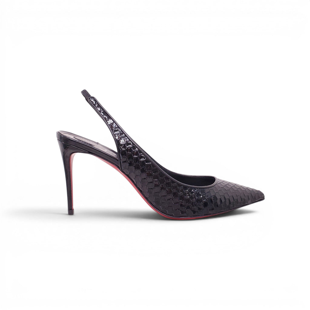 CHRISTIAN LOUBOUTIN BLACK SNAKESKIN EFFECT KATE 100 SLINGBACKS - SIZE 38.5