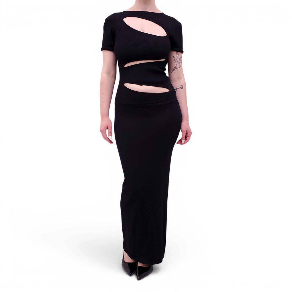 CHRISTOPHER ESBER BLACK CUTOUT GOWN - SIZE XS