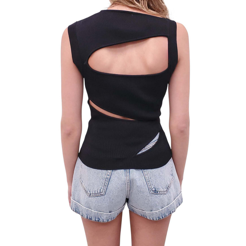 CHRISTOPHER ESBER BLACK CUTOUT KNIT TANK TOP - SIZE XS