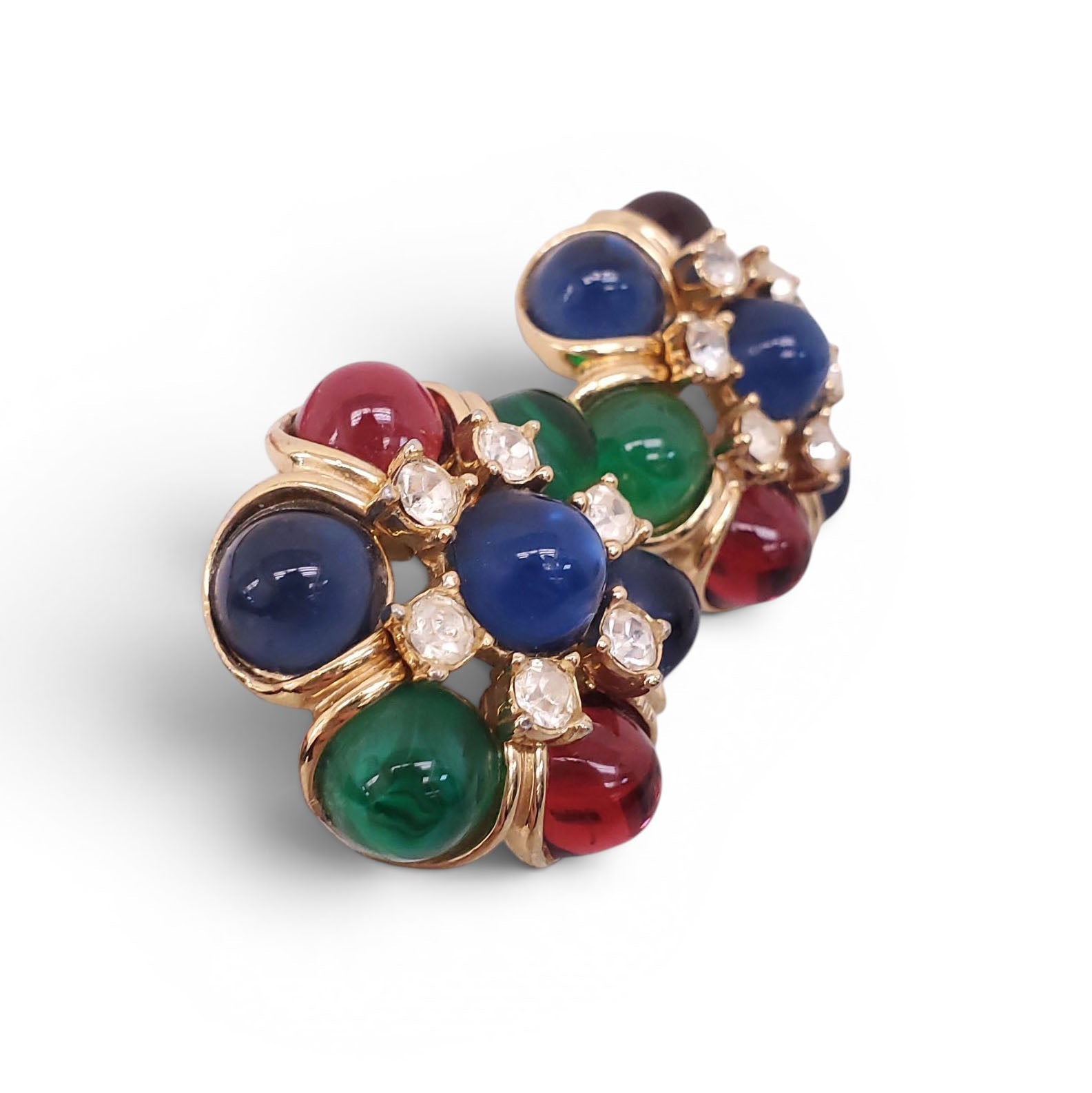 CINER VINTAGE GOLD MULTICOLOUR CLIP-ON EARRINGS
