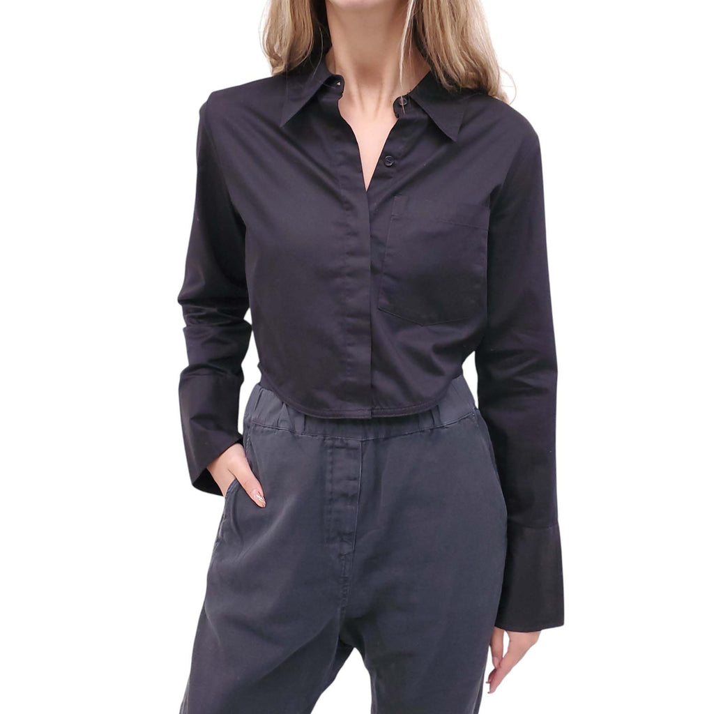 CITIZENS OF HUMANITY BLACK LONG-SLEEVE COTTON BLOUSE - SIZE S