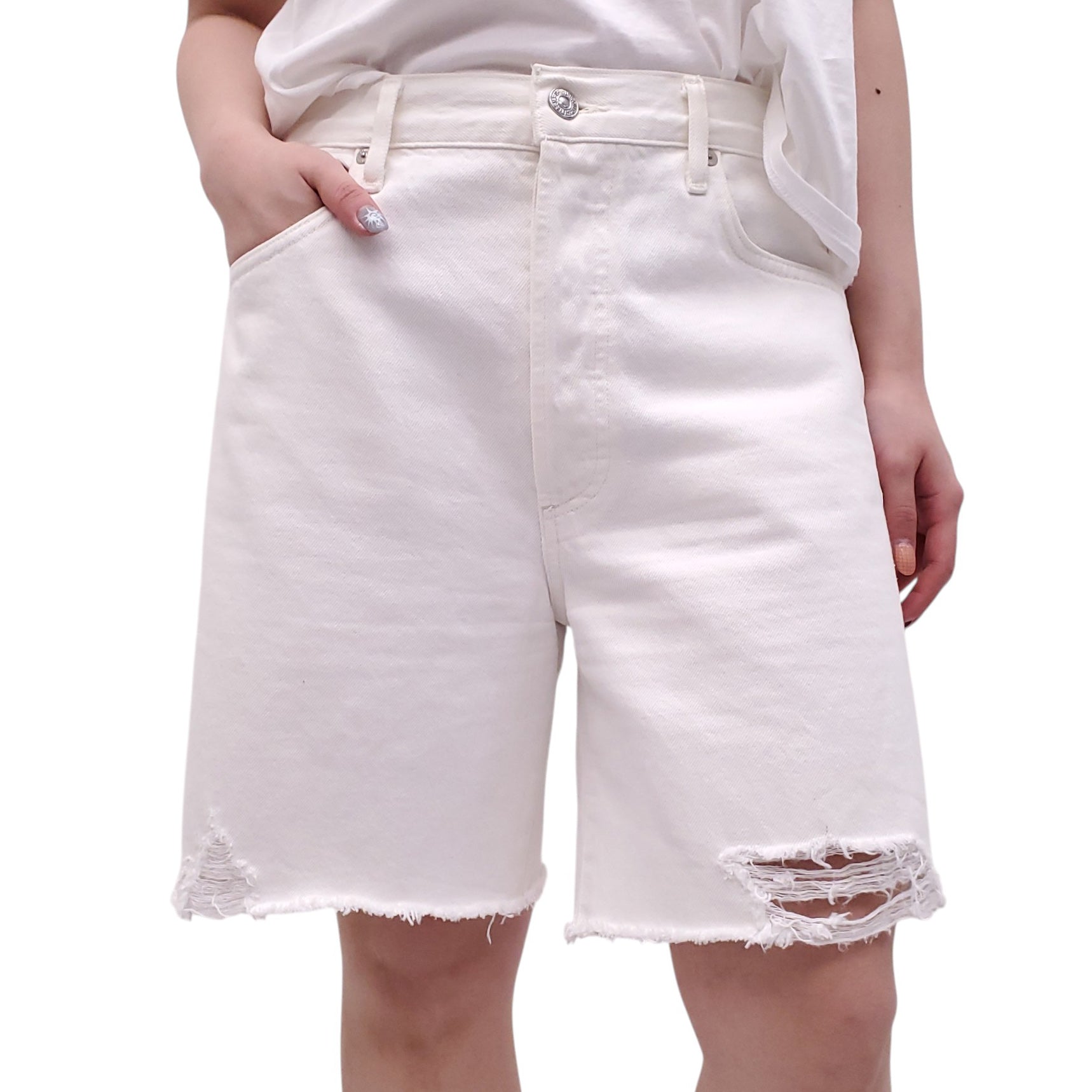 CITIZENS OF HUMANITY WHITE 'CAMILLA' DENIM SHORTS - SIZE 29