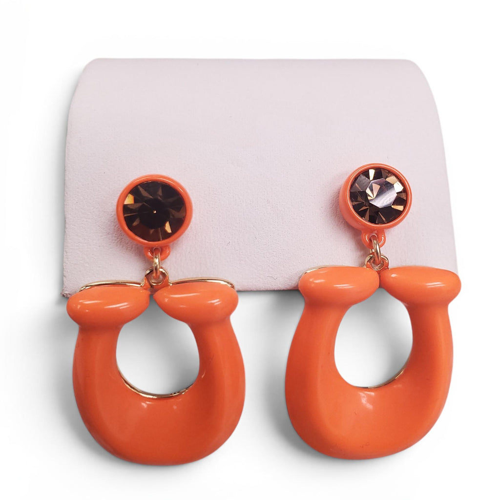 COACH ORANGE CRYSTAL LOGO EARRINGS