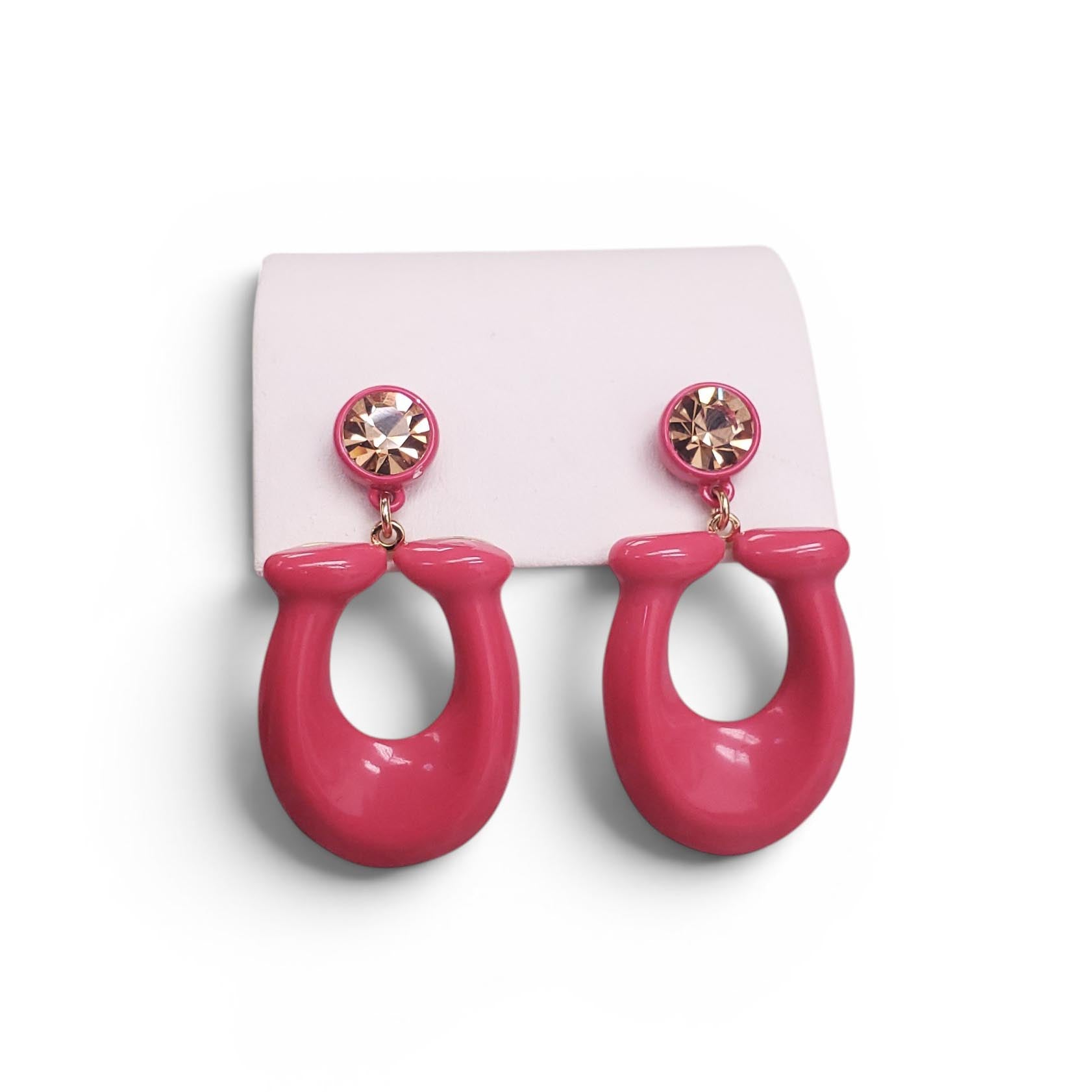 COACH PINK CRYSTAL LOGO EARRINGS
