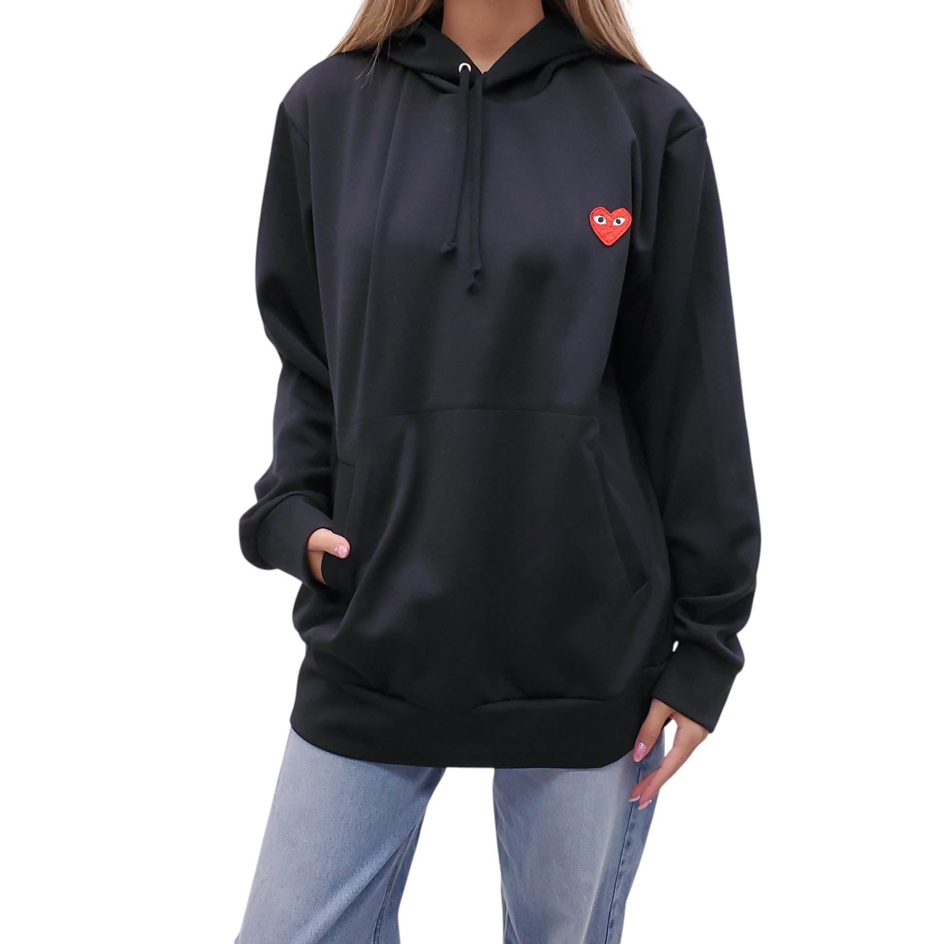COMME DES GARÇONS PLAY BLACK HOODIE SWEATSHIRT - SIZE XXL