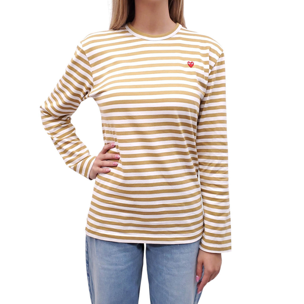 COMME DES GARÇONS PLAY GREEN STRIPED LONG-SLEEVE TOP - SIZE M