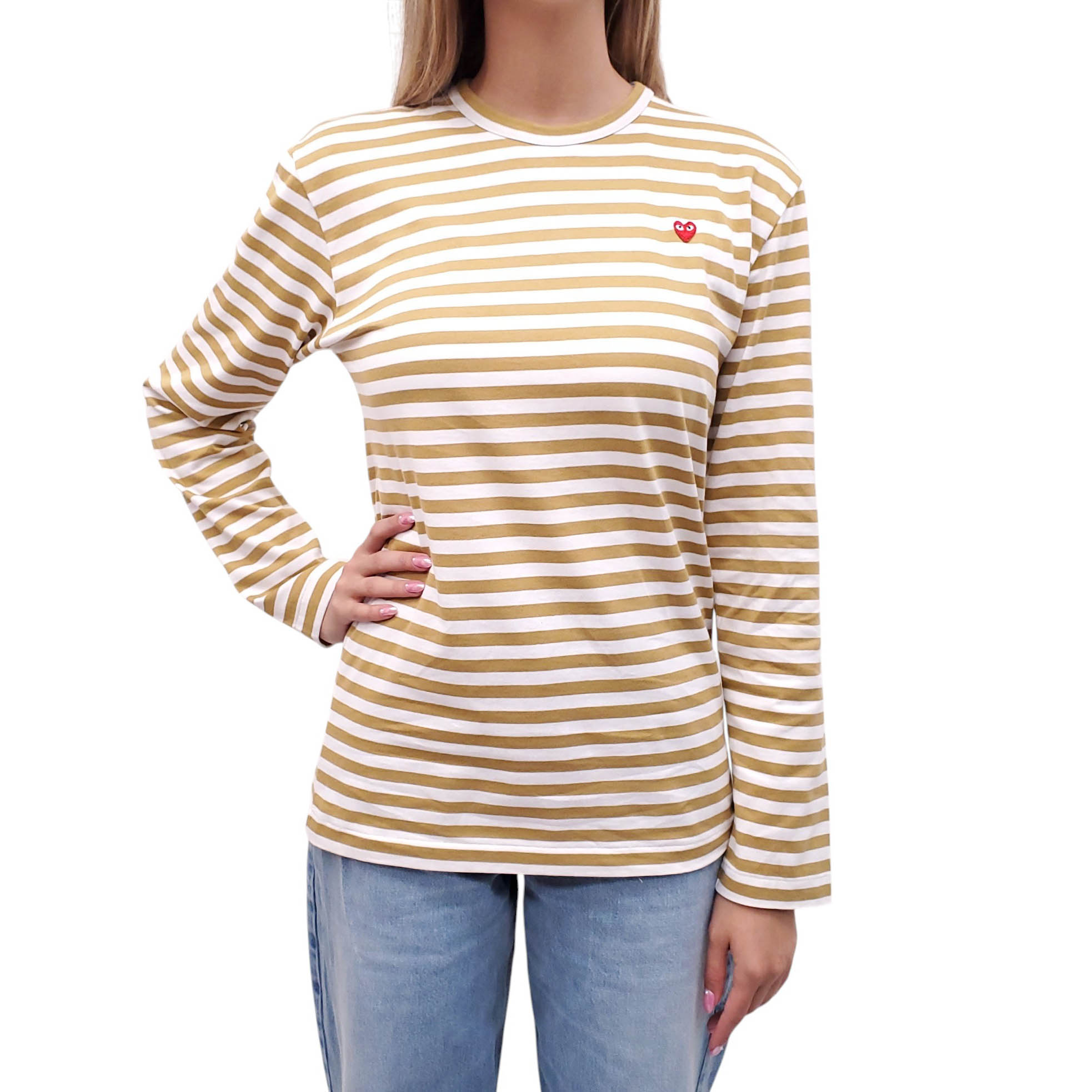 COMME DES GARÇONS PLAY GREEN STRIPED LONG-SLEEVE TOP - SIZE M