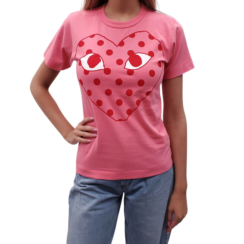 COMME DES GARÇONS PLAY PINK LOGO T-SHIRT - SIZE M