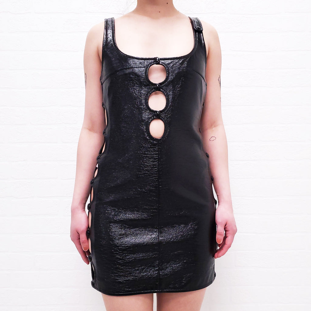 COURRÈGES BLACK PATENT DRESS WITH BUTTONS - SIZE 36
