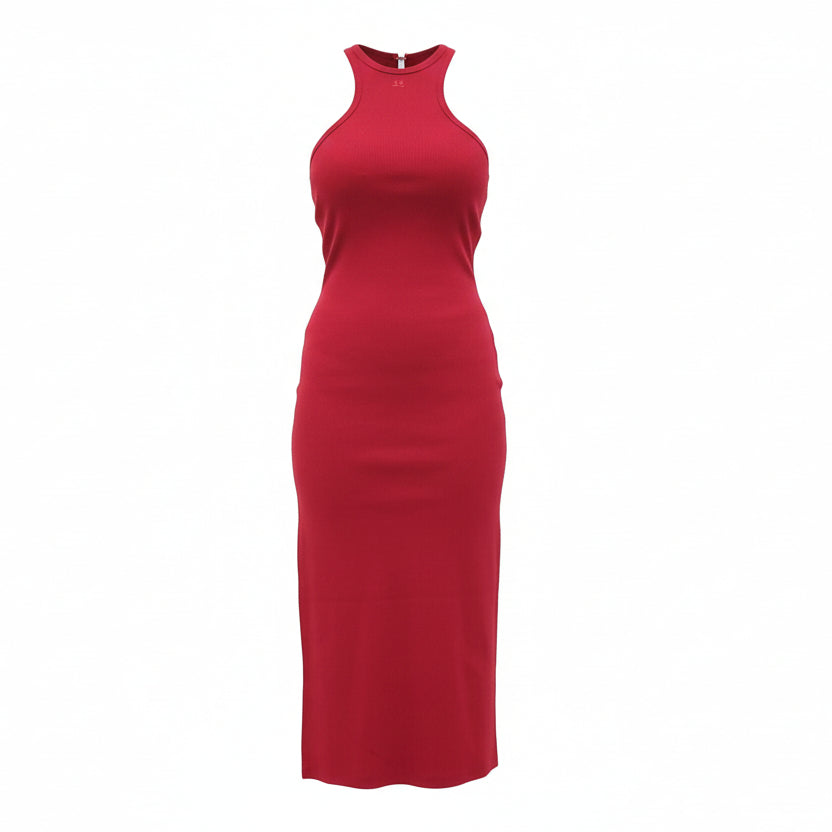 COURRÈGES RED SCUBA 90'S RIBBED MAXI DRESS- SIZE M