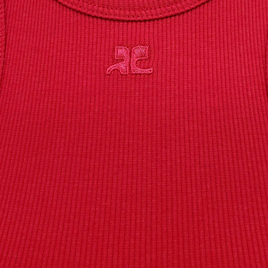 COURRÈGES RED SCUBA 90'S RIBBED MAXI DRESS- SIZE M