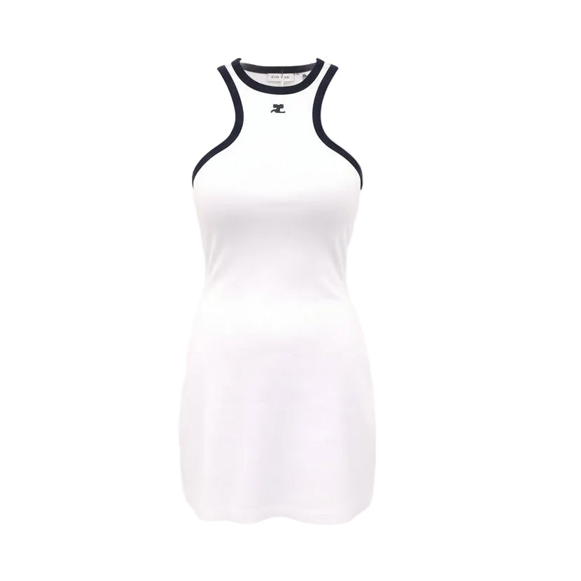 COURRÈGES WHITE CONTRAST SCUBA MINI DRESS - SIZE M