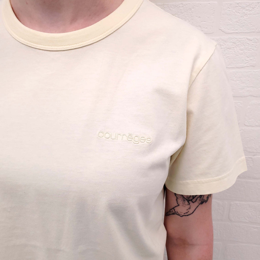 COURRÈGES YELLOW EMBROIDERED T-SHIRT - SIZE L