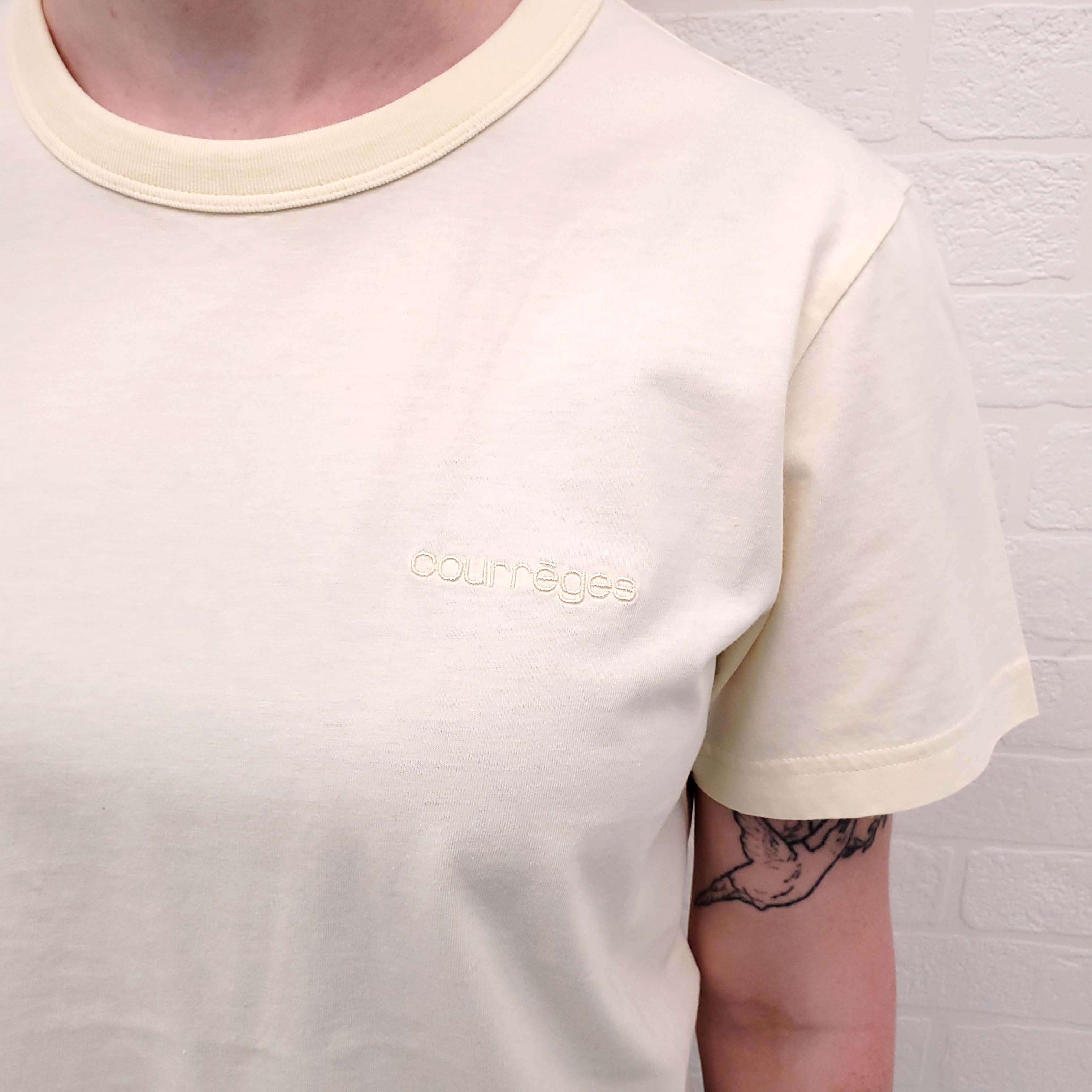 COURRÈGES YELLOW EMBROIDERED T-SHIRT - SIZE L