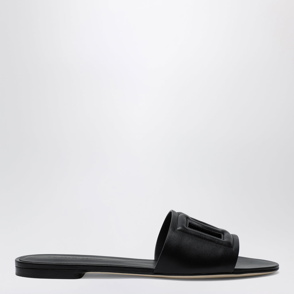 Dolce&Gabbana Black Leather Slides With Dg Logo Women