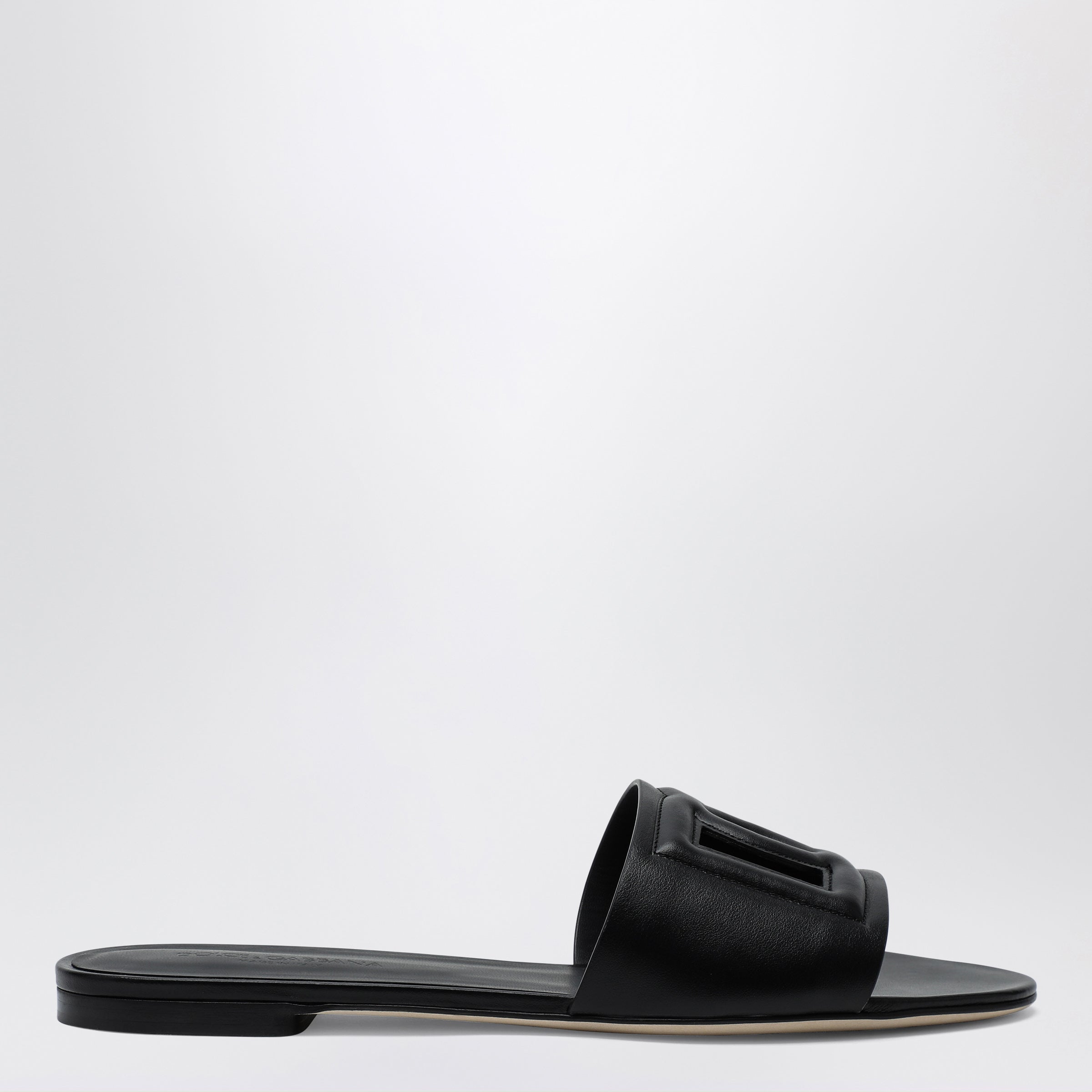 Dolce&Gabbana Black Leather Slides With Dg Logo Women