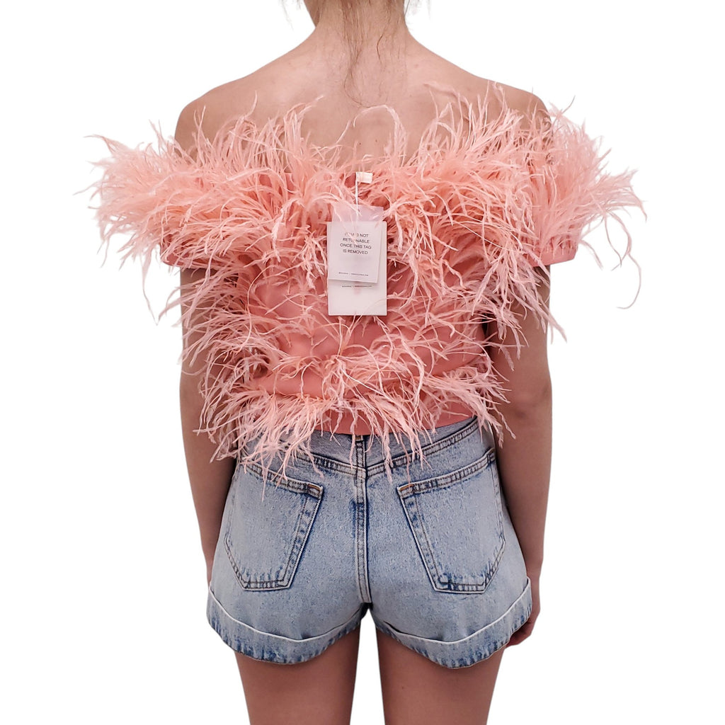 CULT GAIA PINK FEATHERED 'SOSHA' CROPPED TOP - SIZE 6
