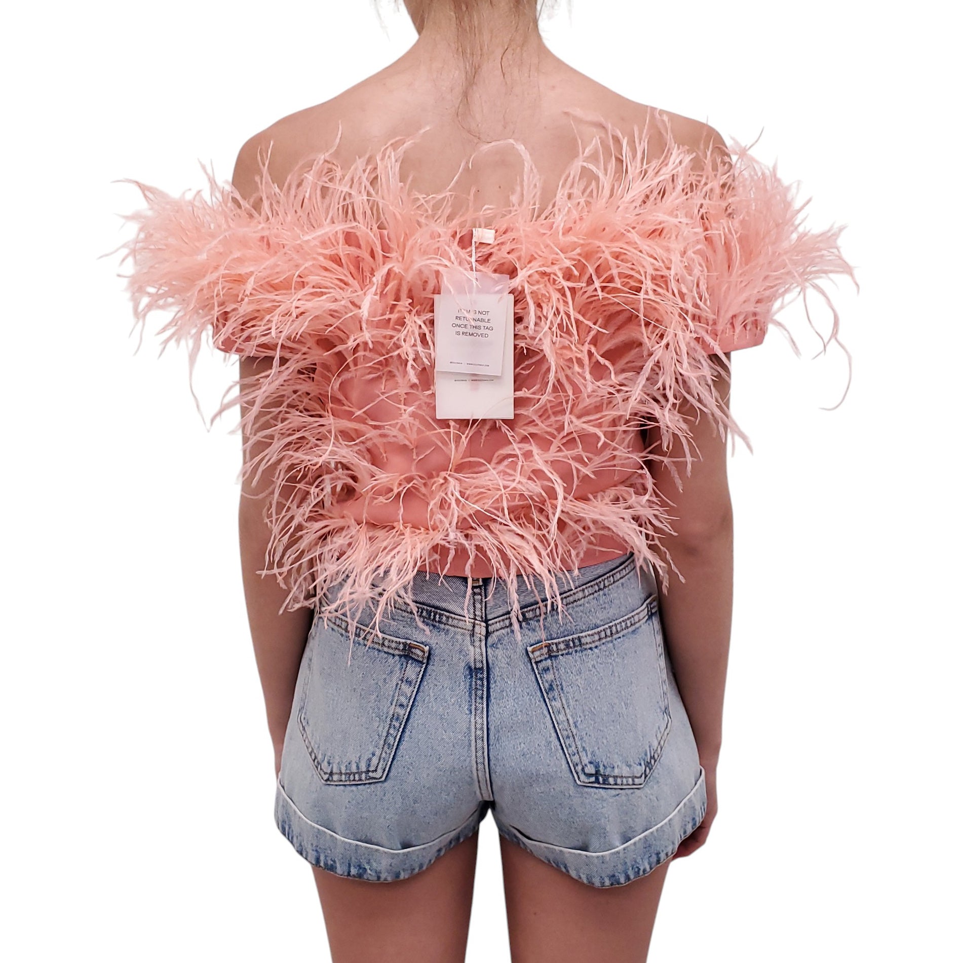 CULT GAIA PINK FEATHERED 'SOSHA' CROPPED TOP - SIZE 6