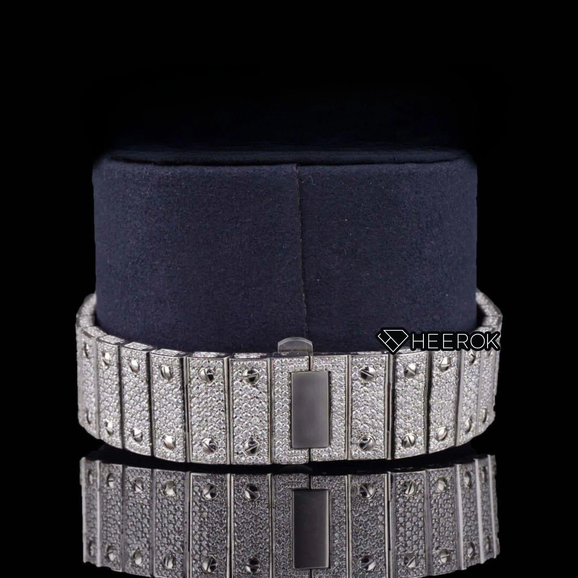 Cartier Santos Multicolor Roman Numerals Full Pave Dial Diamond Bezel Fully Iced Moissanite Diamond