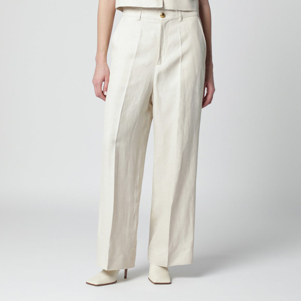 P.A.R.O.S.H. Sand-Colored Linen-Blend Trousers Women