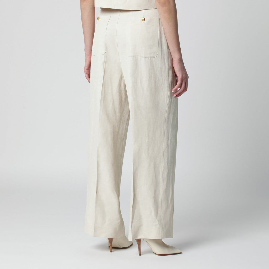 P.A.R.O.S.H. Sand-Colored Linen-Blend Trousers Women