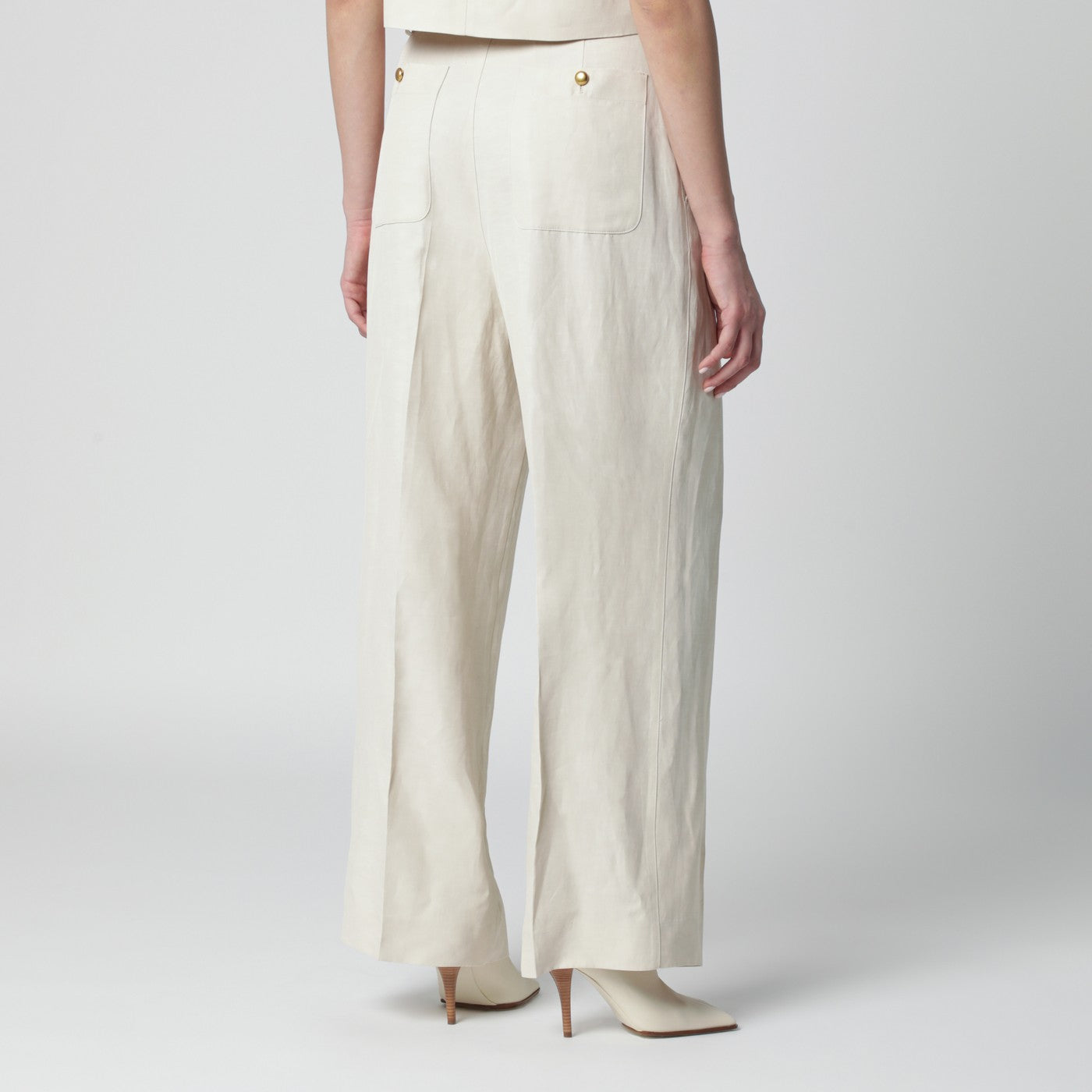 P.A.R.O.S.H. Sand-Colored Linen-Blend Trousers Women