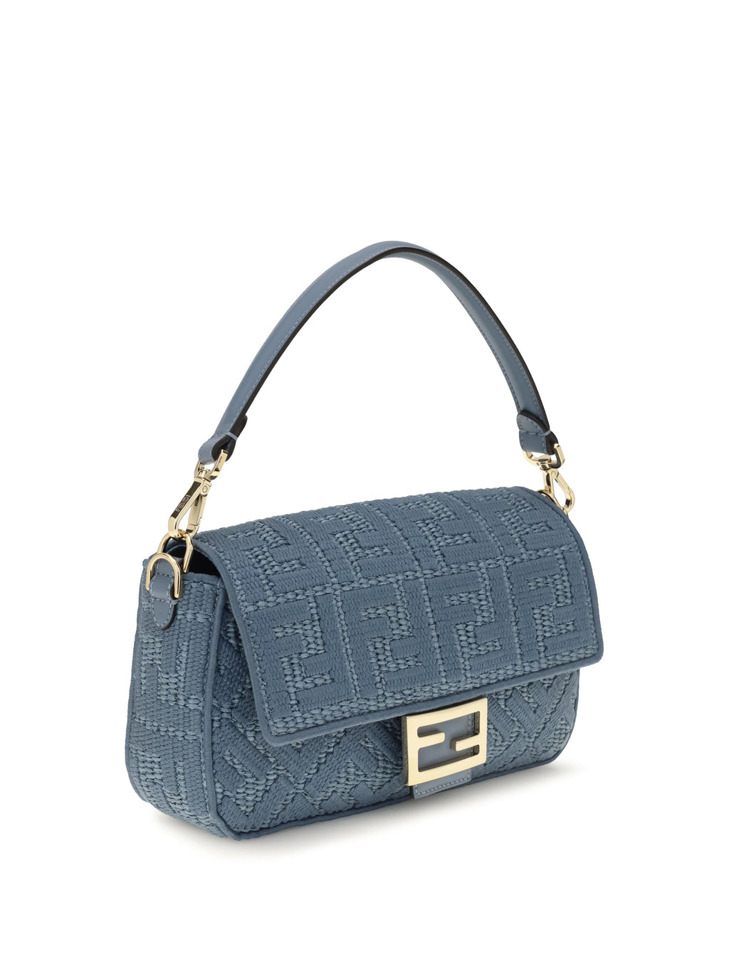 Fendi Women Medium Woven Raffia Shoulder Bag With Ff Embroidery
