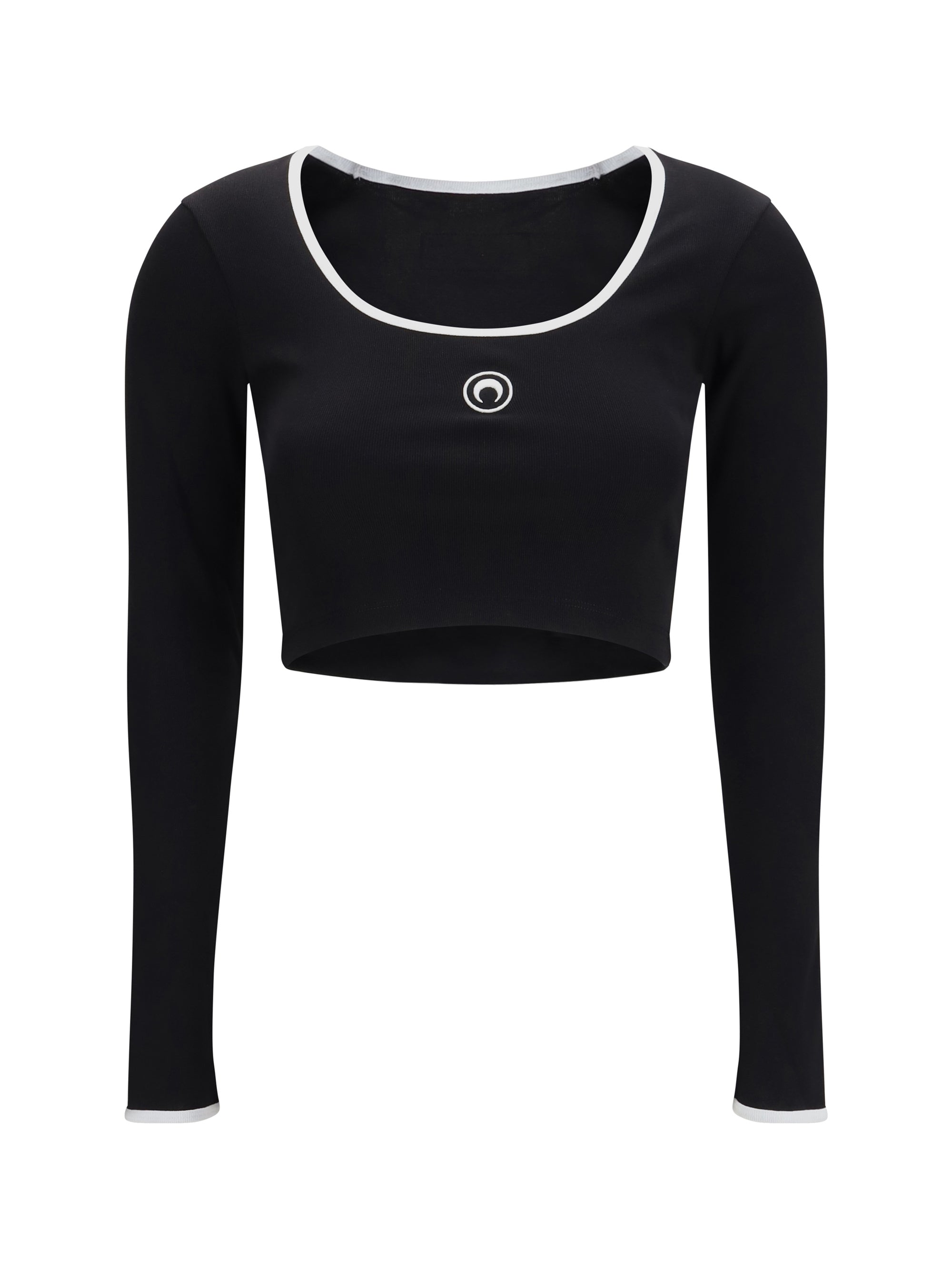 Marine Serre Women Moon Logo Bicolor Jersey Roundneck T-Shirt