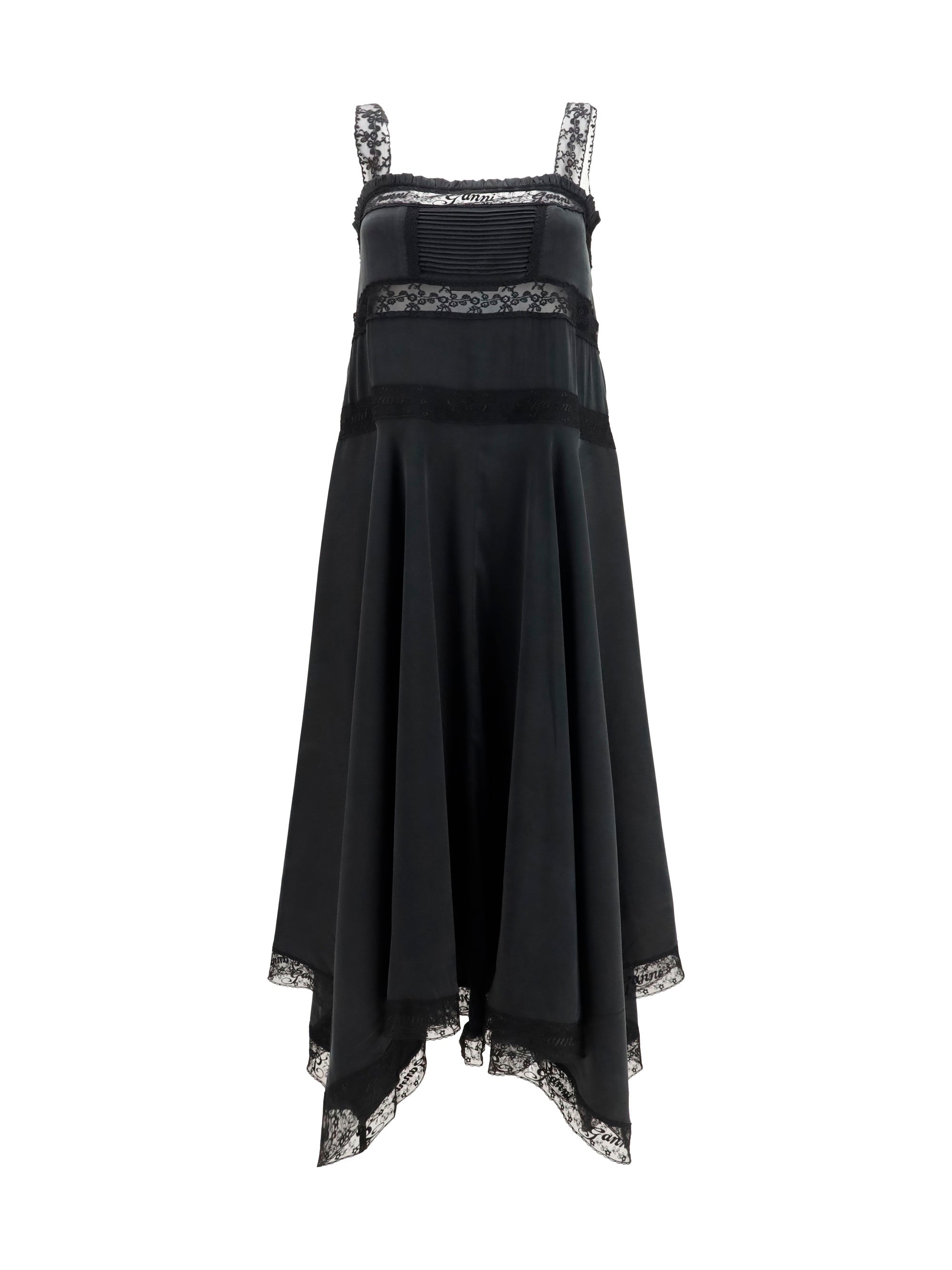 Ganni Women Silk Maxi Dress With Lace Details