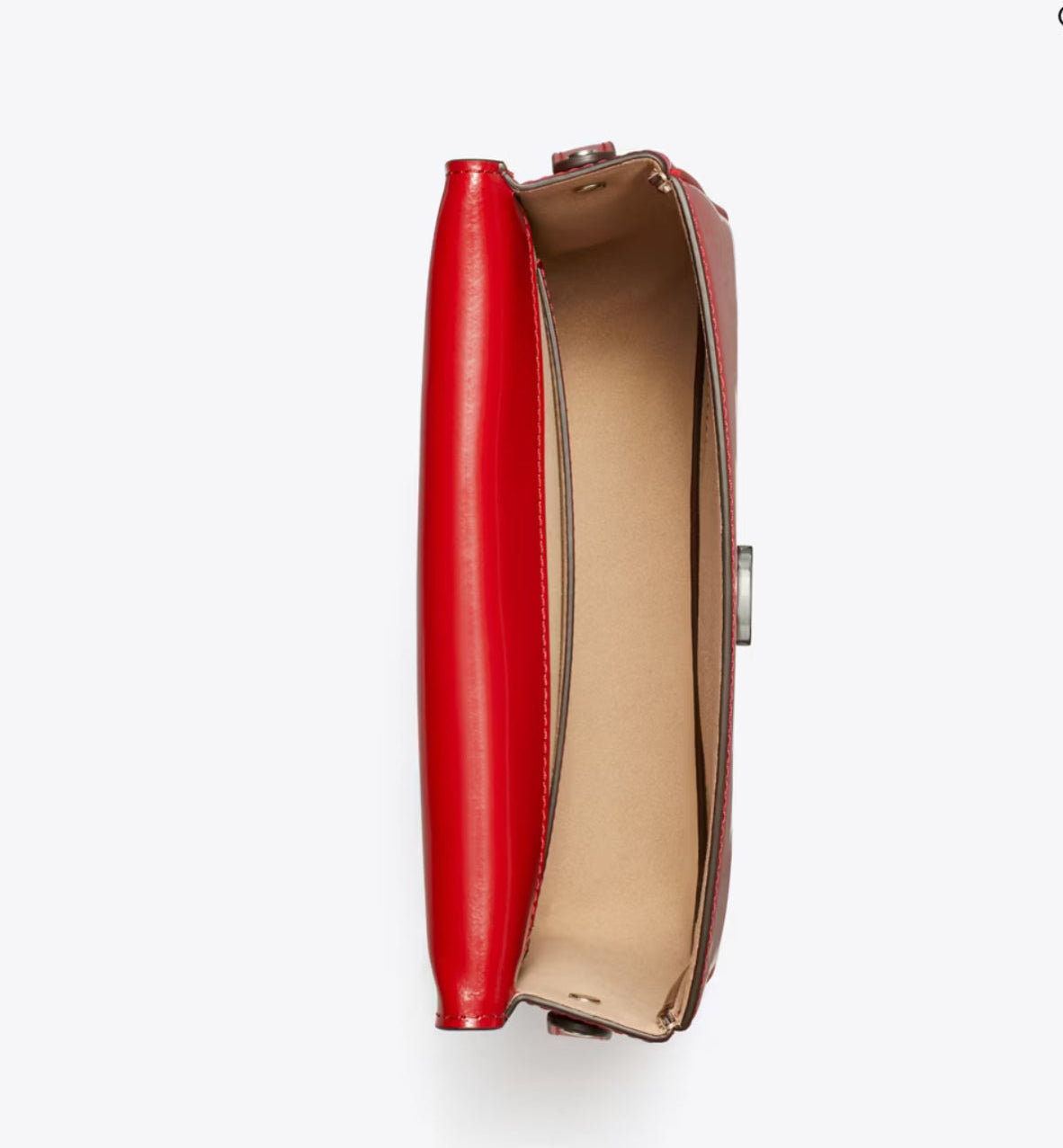 NWT Tory Burch Robinson Spazzolato Convertible Leather Shoulder Bag In Red With Dust Bag