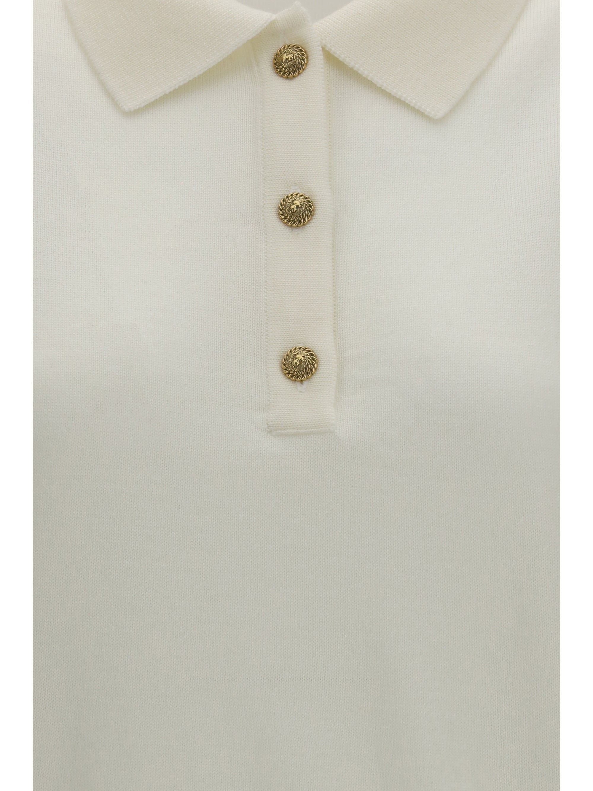 Balmain Women Wool Polo With Vintage Buttons