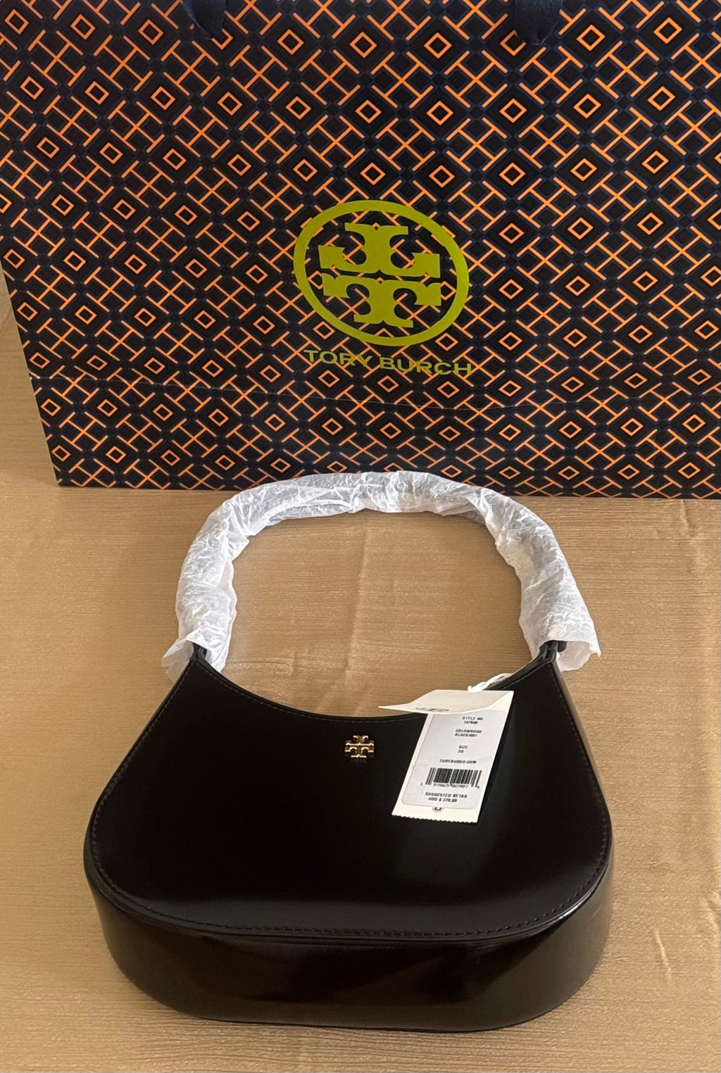 NWT Tory Burch Emerson Patent Leather Shoulder Bag In Gold/Black