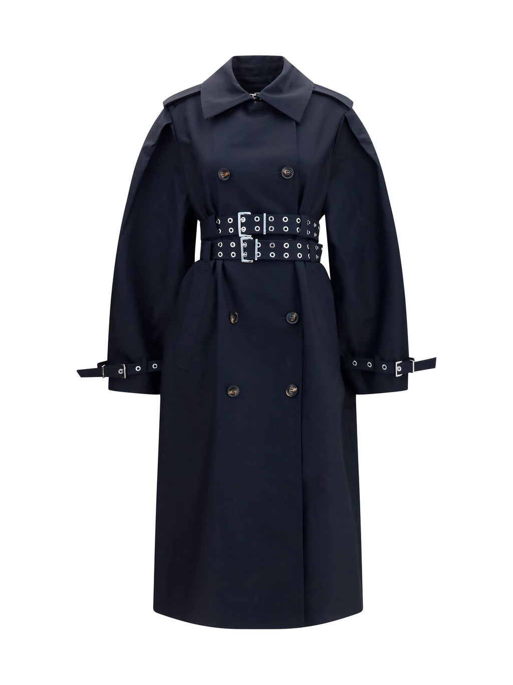 Ganni Women Double-Breasted Cotton Trench Coat With Double Belt