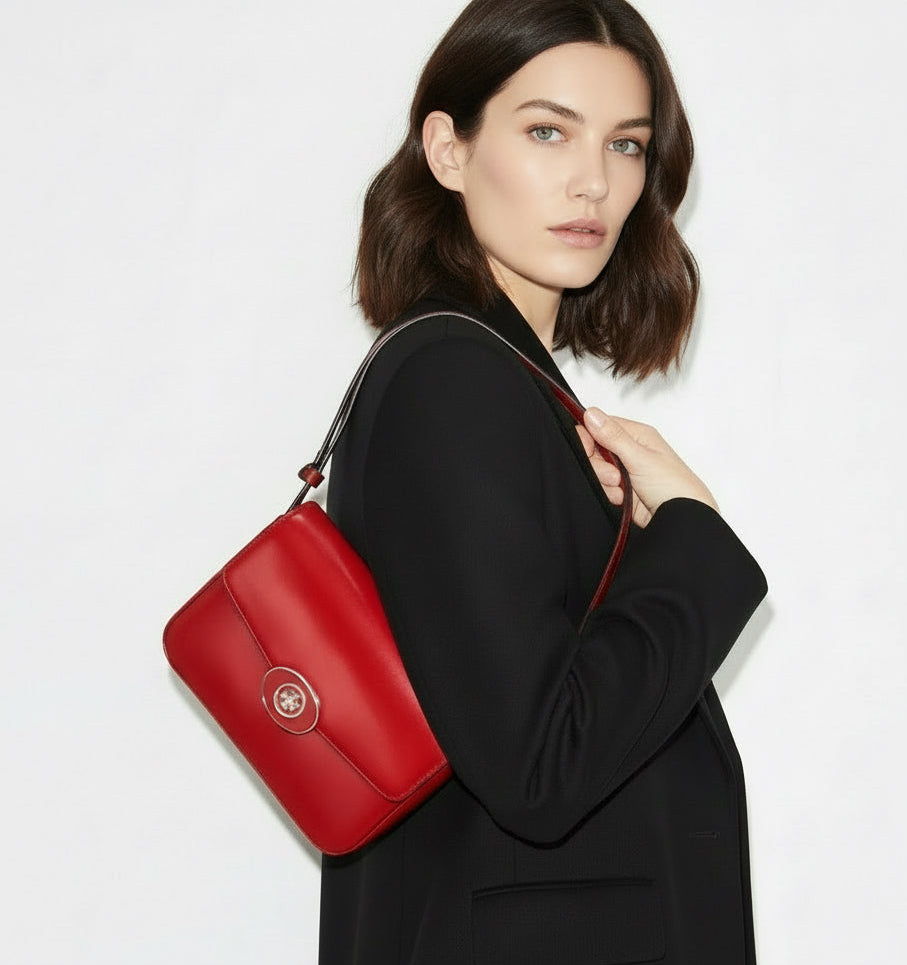 NWT Tory Burch Robinson Spazzolato Convertible Leather Shoulder Bag In Red With Dust Bag
