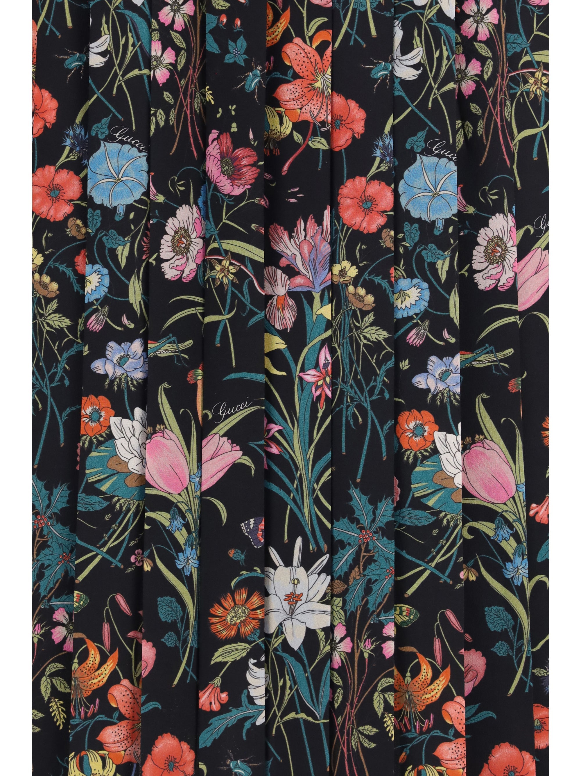 Gucci Women Flora Printed Silk Midi Skirt