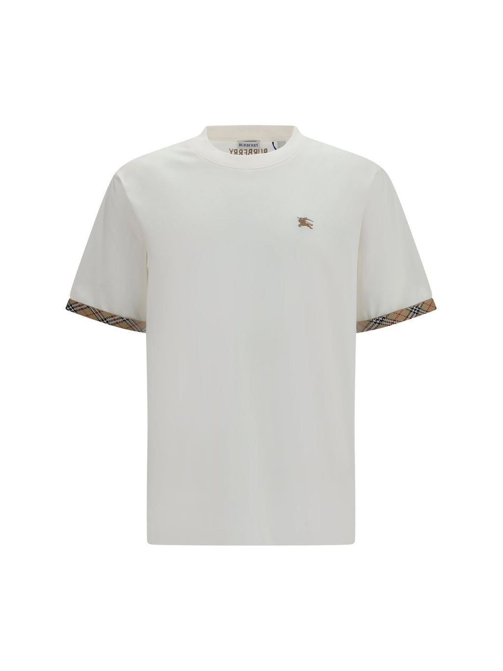 Burberry Men Cotton T-Shirt With Check Trims