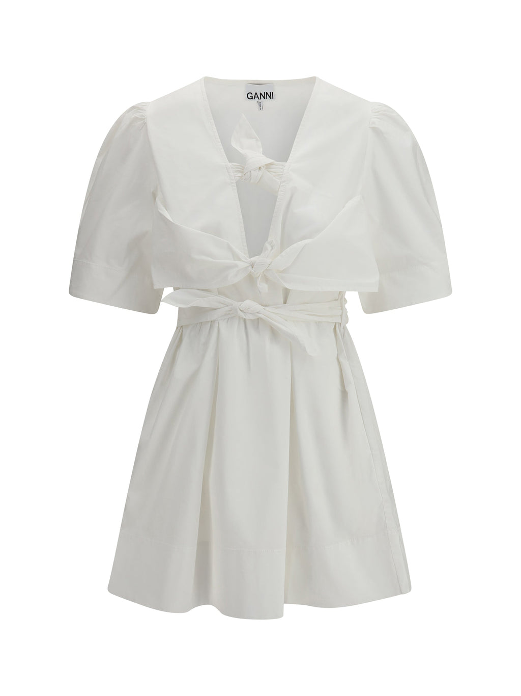 Ganni Women Mini Dress With A Deep V-Neckline And Front Tie Bands