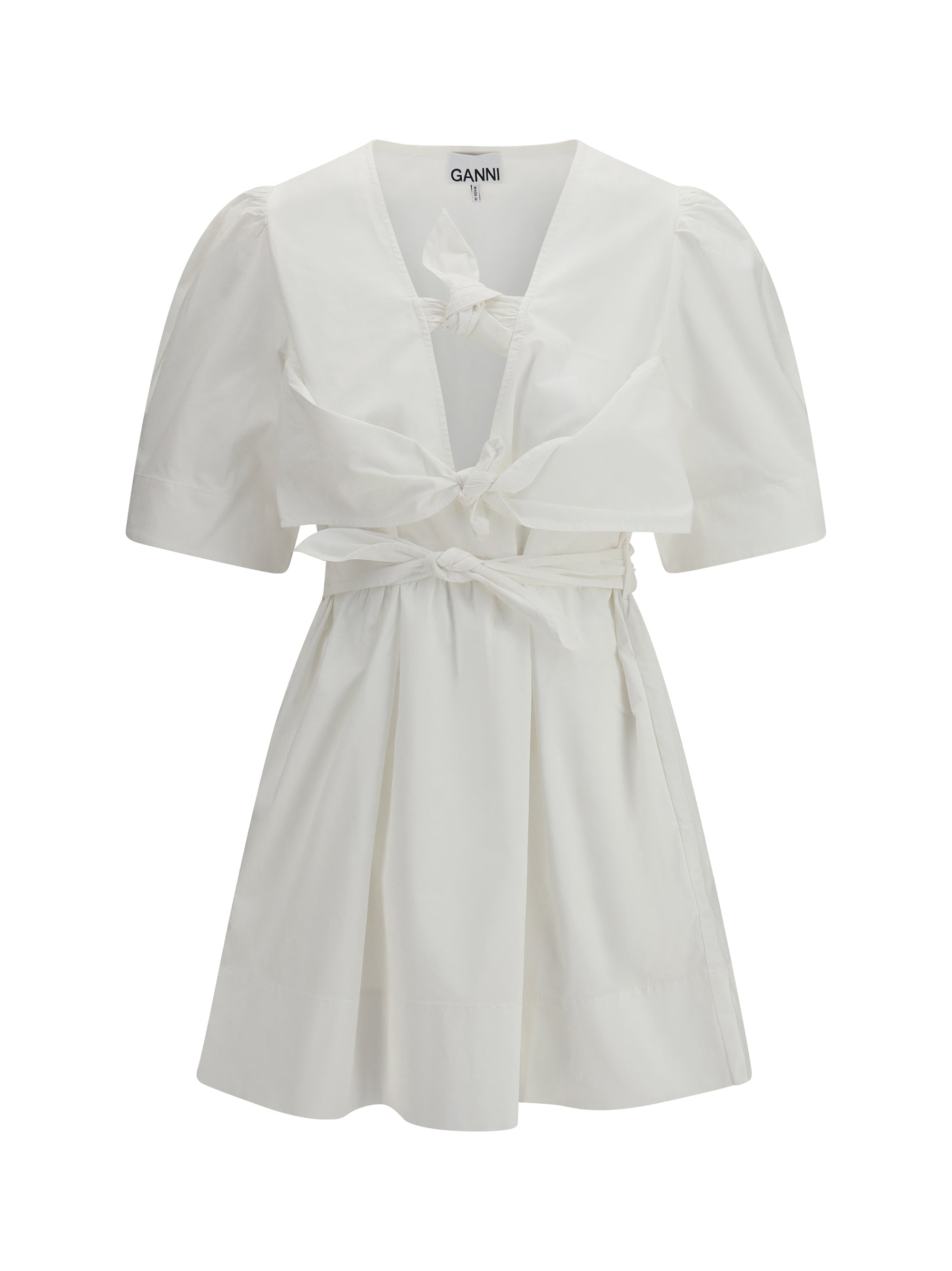 Ganni Women Mini Dress With A Deep V-Neckline And Front Tie Bands