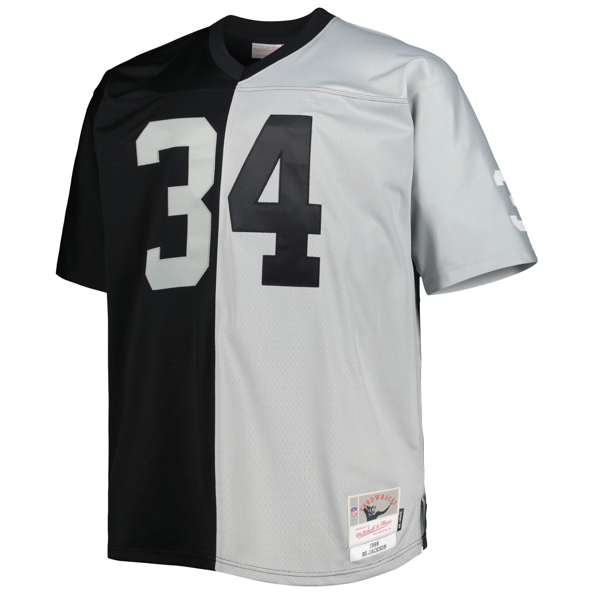Las Vegas Raiders Bo Jackson Mitchell & Ness Black/Silver Big & Tall Split Legacy Retired Player Replica Jersey