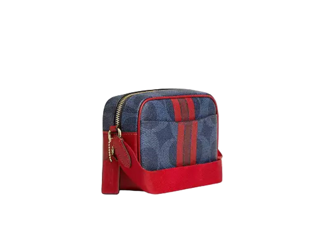 NWT Coach Mini Jamie Camera Crossbody Bag In Signature Canvas & Leather With Varsity Stripe
