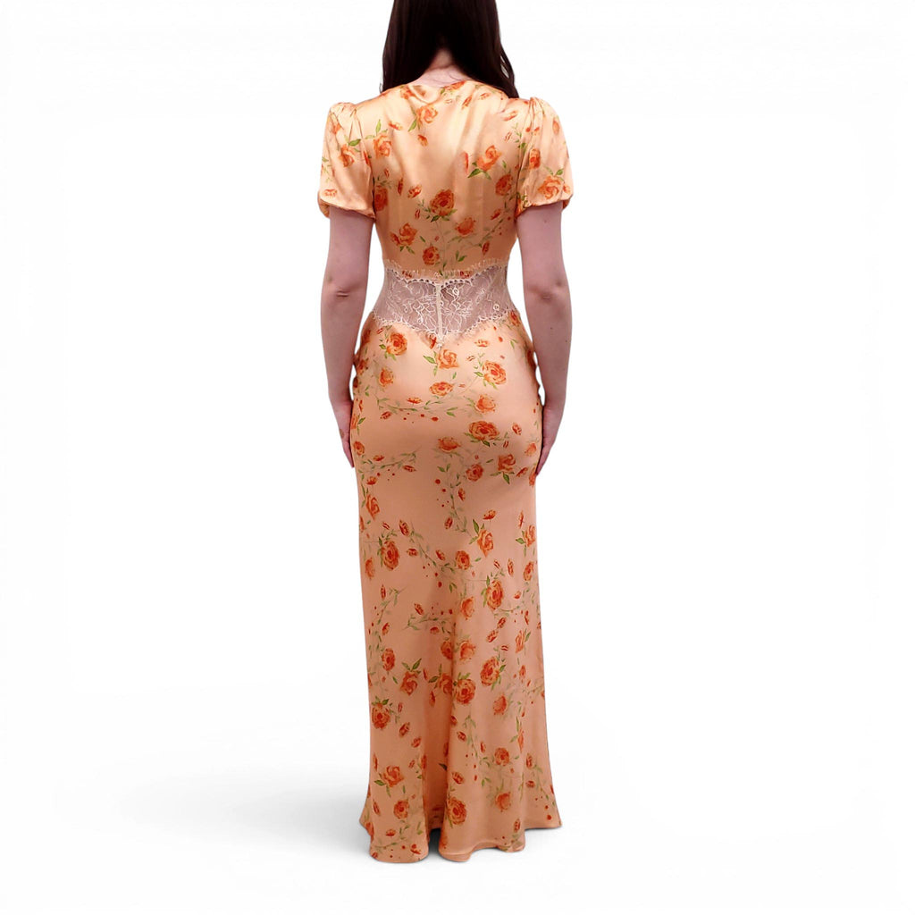 DE LA VALI FLORAL DRESS WITH LACE CUT OUT DETAIL - SIZE 6