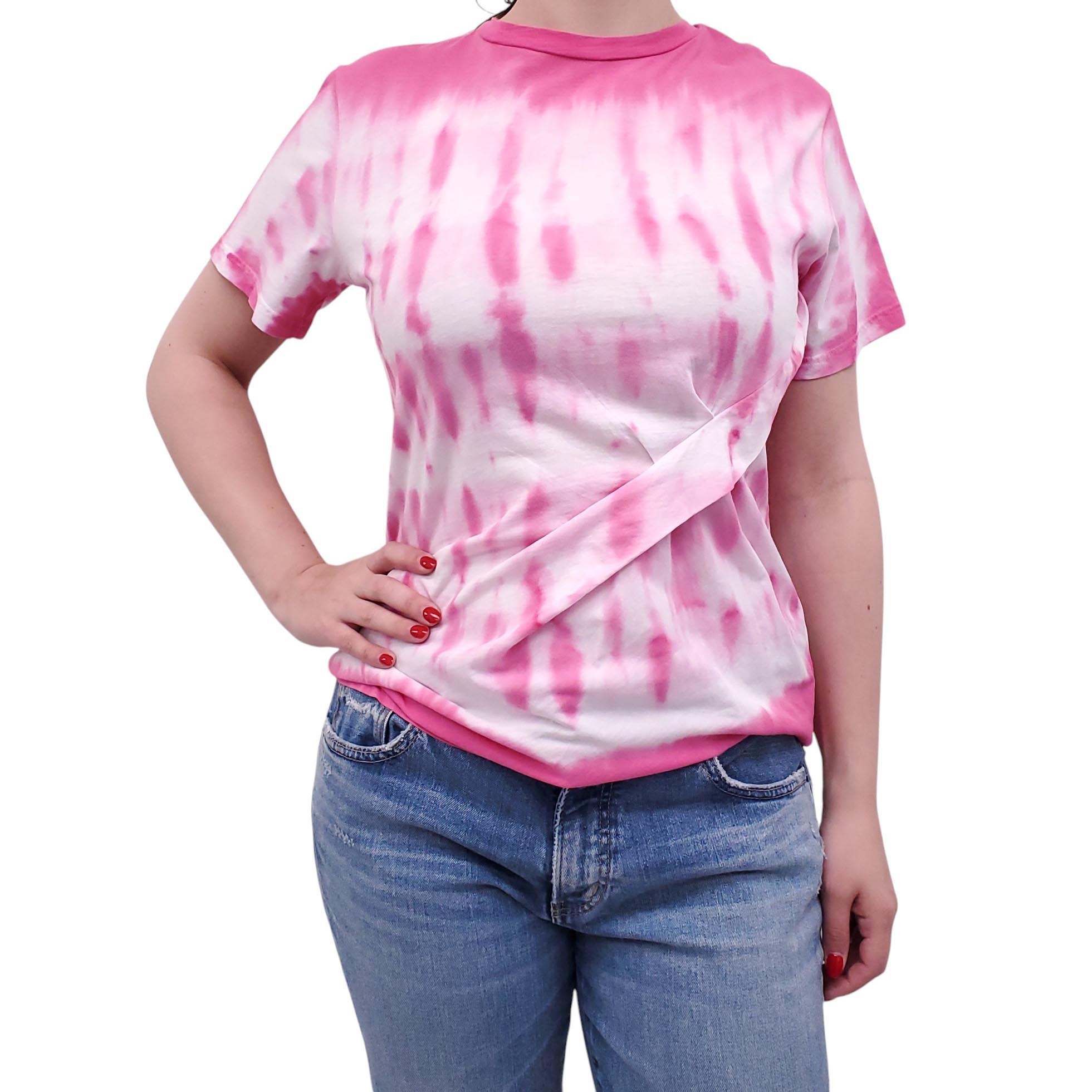 DEREK LAM 10 CROSBY PINK TIE-DYE RUCHED T-SHIRT - SIZE M