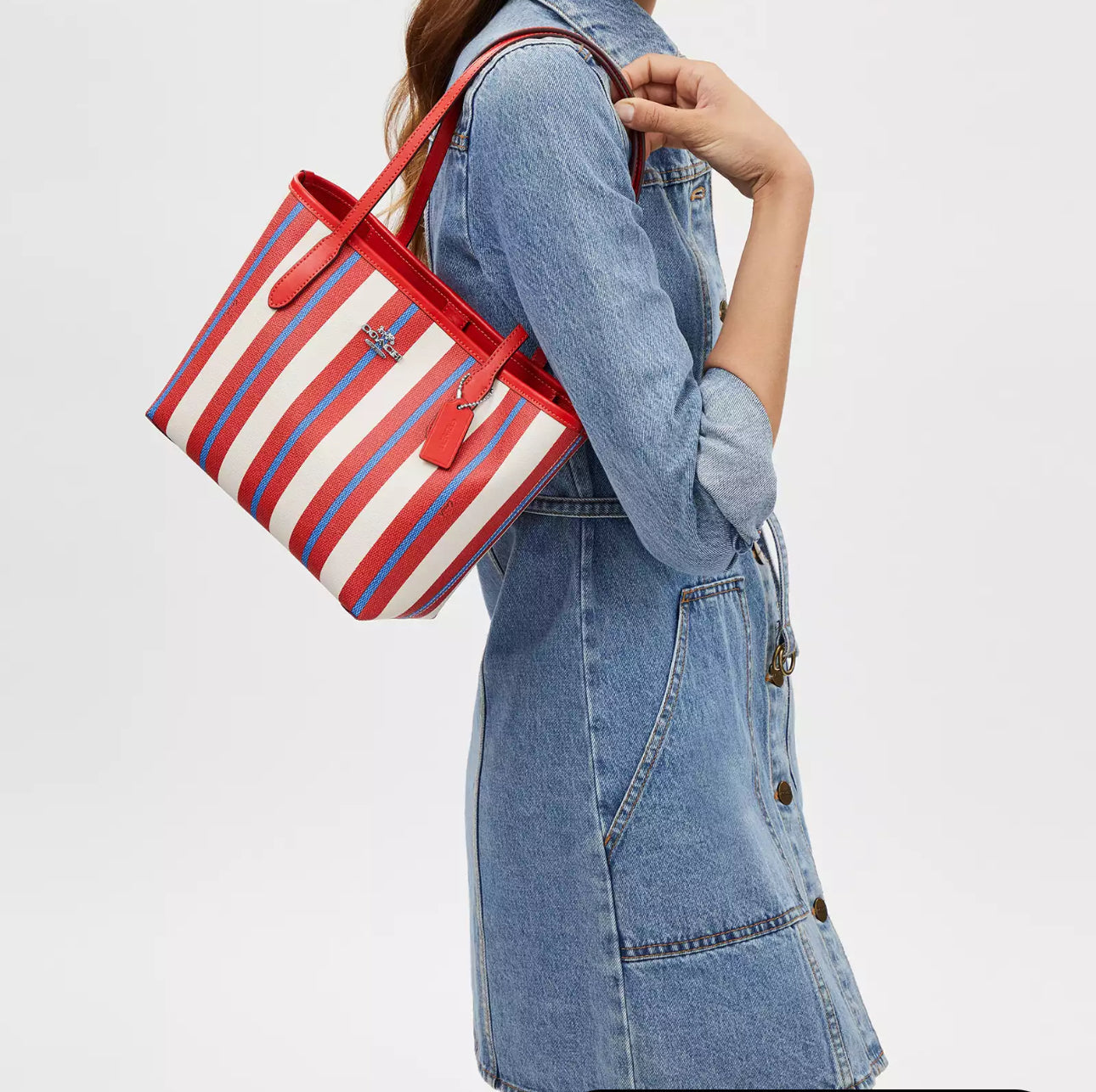 NWT Coach Small City Tote In Red/Chalk Multi