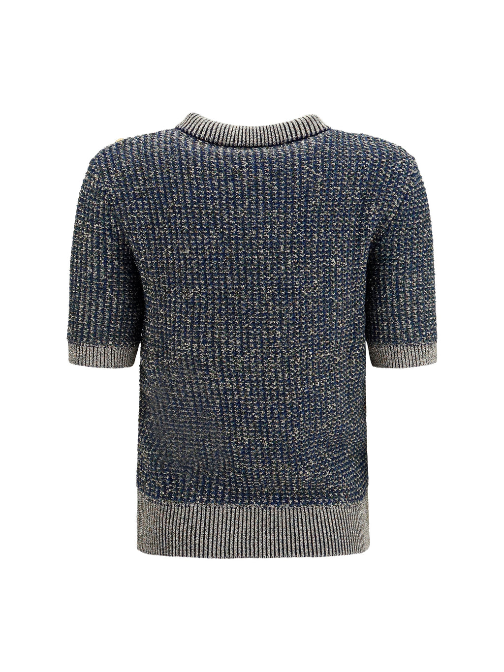 Balmain Women Short-Sleeve Sequined Sweater With Buttons