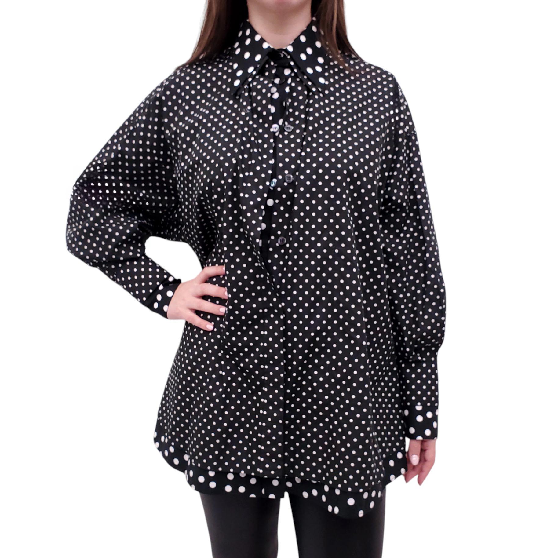 DOLCE & GABBANA BLACK AND WHITE POLKA DOT BLOUSE - SIZE 42