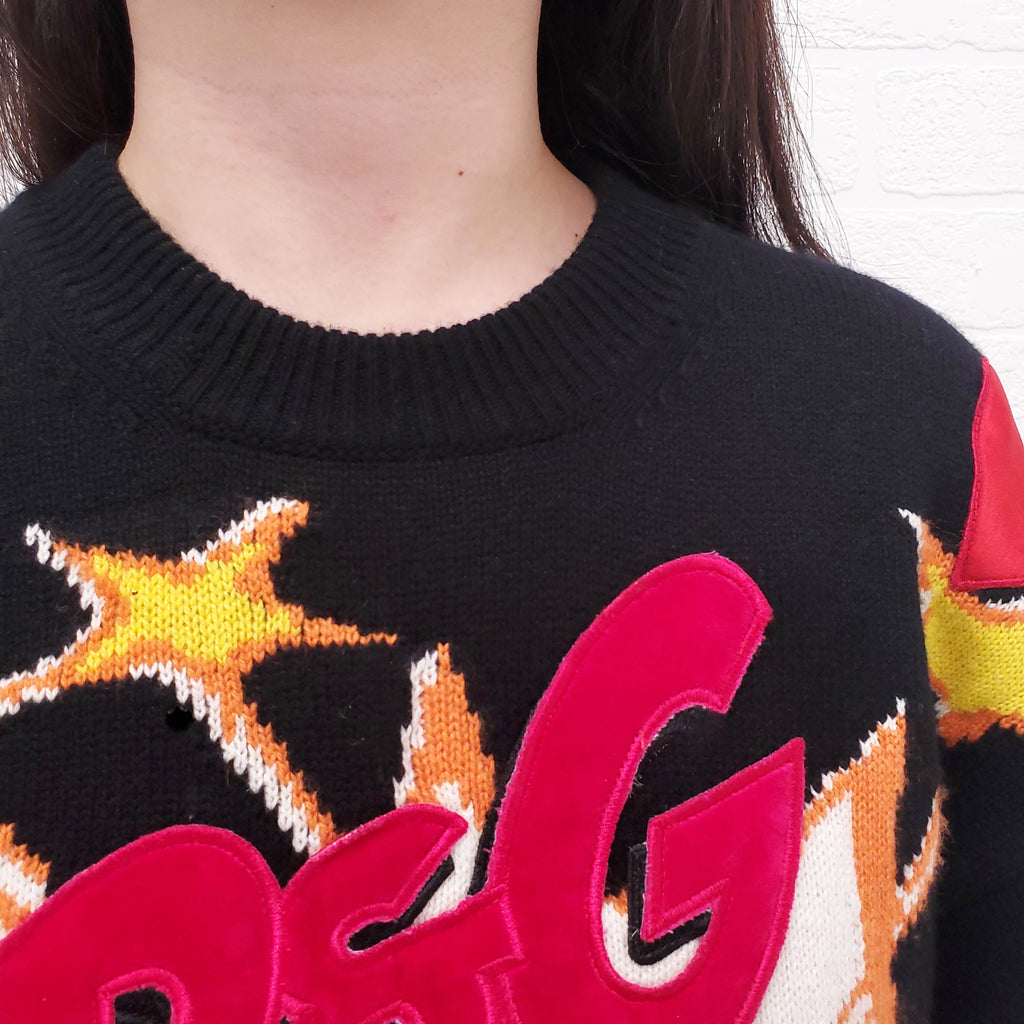DOLCE & GABBANA BLACK CASHMERE COMIC SWEATER WITH SEQUINS - SIZE 40