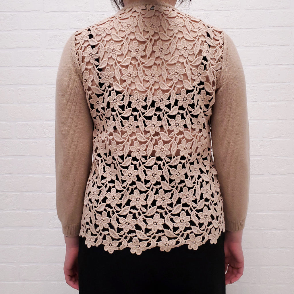 DOLCE & GABBANA BLUSH CARDIGAN WITH LACE DETAIL BACK - SIZE 40