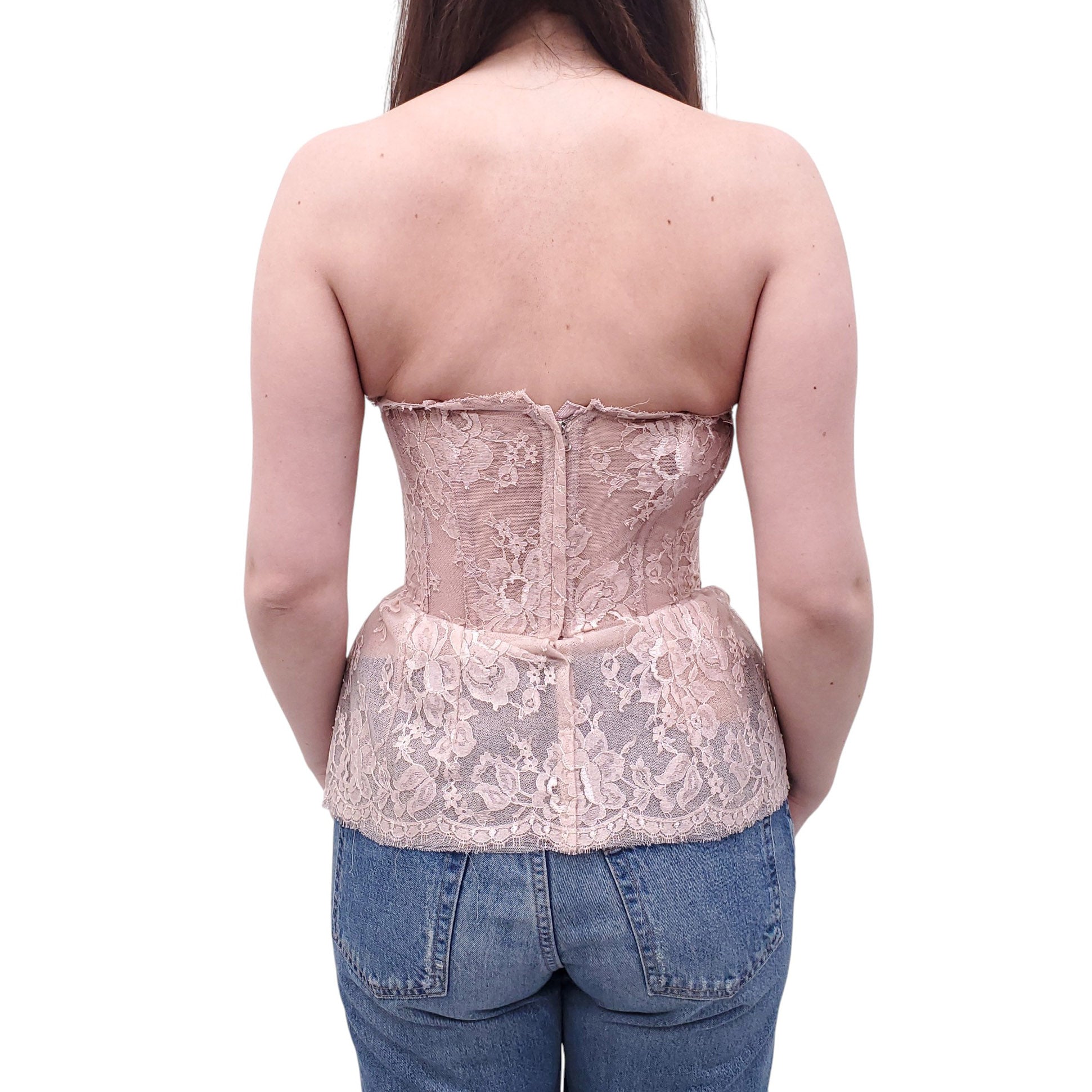 DOLCE & GABBANA BLUSH PINK LACE SLEEVELESS BUSTIER TOP - SIZE 40