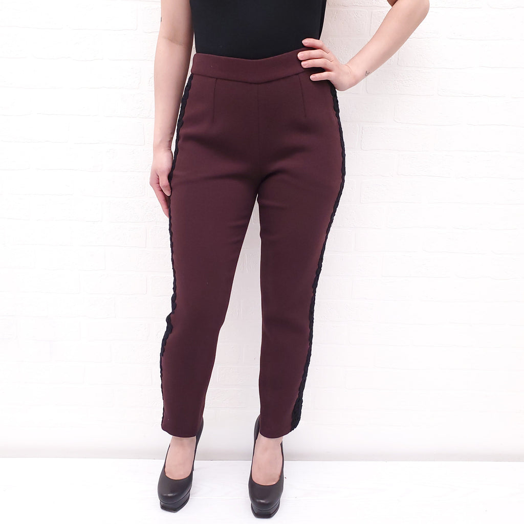 DOLCE & GABBANA BURGUNDY TROUSERS WITH LACE DETAIL - SIZE 36